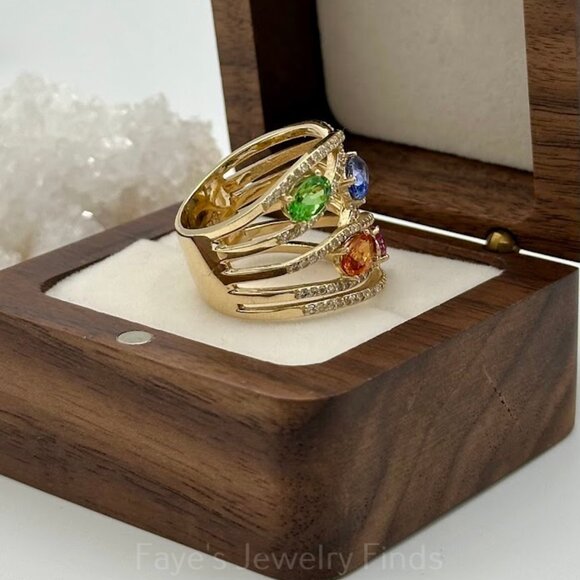 EFFY® Watercolors 14K Yellow Gold Multi Sapphire Diamond Ring - Picture 7 of 8